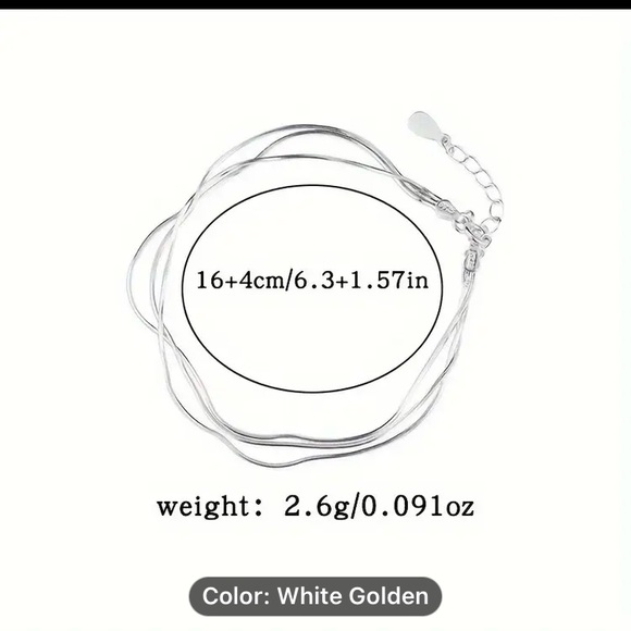 925 Sterling Silver Triple Loop Serpentine Bone Bracelet Wrist & Ankle bracelet - Picture 8 of 15